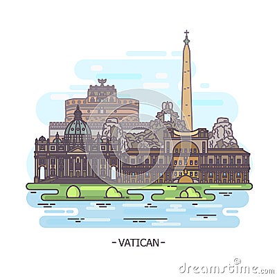 Religion landmarks of Vatican City, architecture Vector Illustration