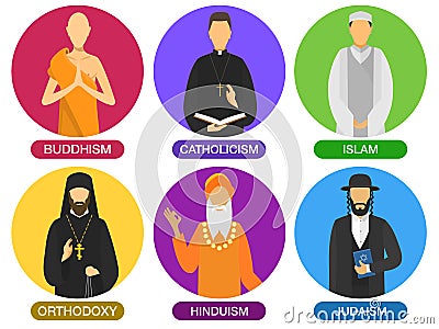 Religion ministers icons. Vector Illustration