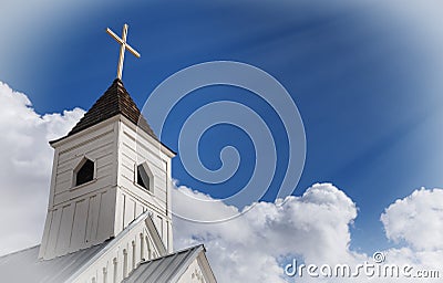 Religion and spirituality concept image. Rays from sun beam down on cross. Stock Photo