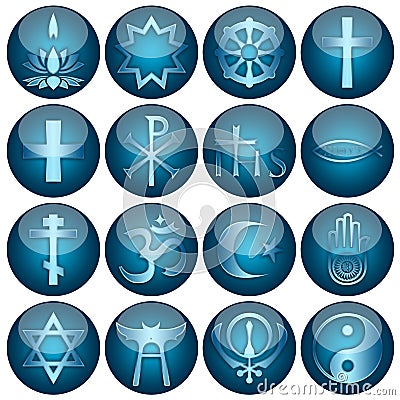 Religion Symbols Religious Glossy Blue Buttons Stock Photo