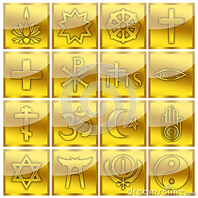 Religion Symbols Religious Glossy Gold Icons Stock Photo