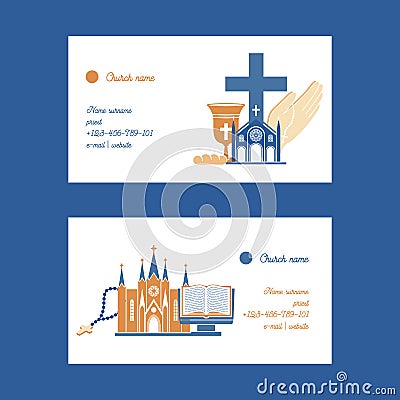Religion vector catholic church or cathedral and religious sings of christianity illustration backdrop set of christian Vector Illustration