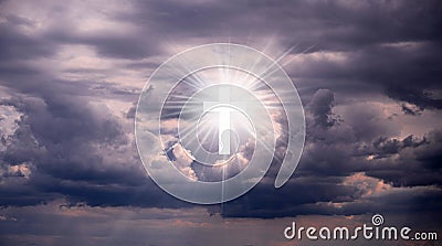 Religious background with Holy Cross glowing. Christian cross in a sky with some clouds Stock Photo