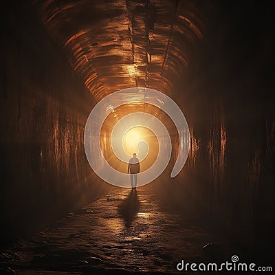 Religious biblical concept of human death, soul goes to purgatory, road to heaven, light at the end of the tunnel, road Stock Photo