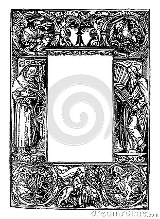 Religious Border was designed by German artist Hans Holbein in 1524 vintage engraving Vector Illustration