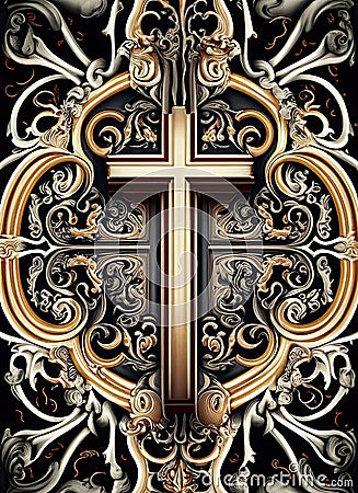 Religious, Catholic, ornamental, woven, decorative, baroque cross Stock Photo