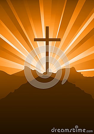 Religious Christian creed with a cross and sky at sunset Vector Illustration