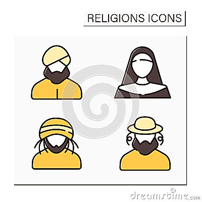 Religious color icons set Vector Illustration
