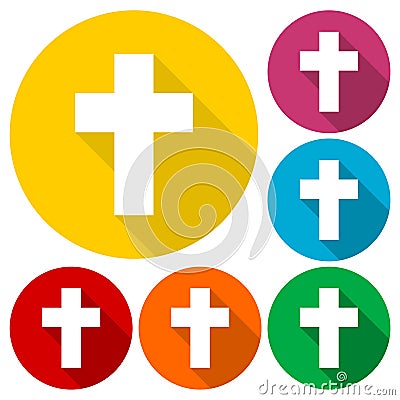 Religious cross, Christian sign icons set with long shadow Vector Illustration