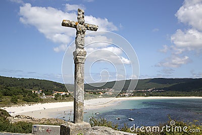 Religious Cross at Langosteira; Beach; Finisterre Stock Photo