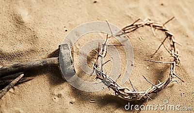 Religious Easter background with crown of thorns Stock Photo