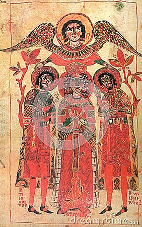religious esoteric hermetic illustration of medieval atlantic bible Cartoon Illustration