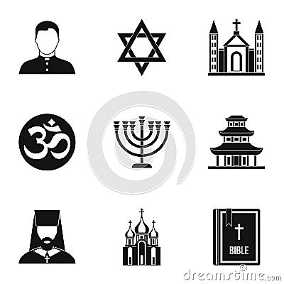 Religious faith icons set, simple style Vector Illustration
