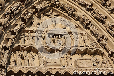 Religious fresco on Cathedral of Amiens Stock Photo