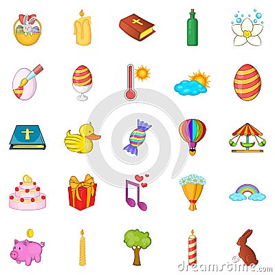 Religious holiday icons set, cartoon style Vector Illustration