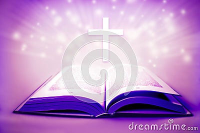 Religious holy bible with cross and purple colors lent easter concept Stock Photo