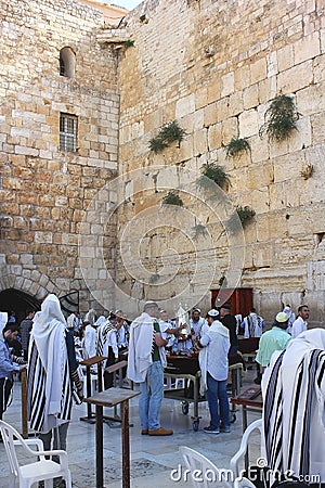 Religious jews, praying at the Wailing Wall in Jerusalem Editorial Stock Photo