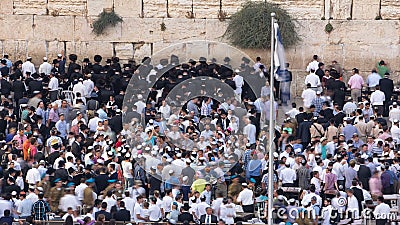 Religious Jews sunset prayer service at the Western Wall, Israel timelapse Editorial Stock Photo