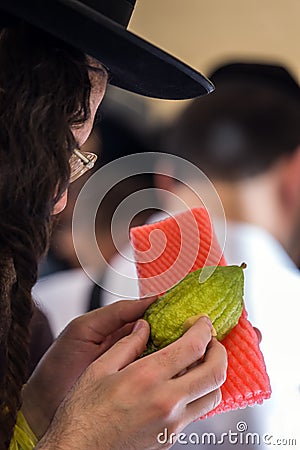 Religious man with sidelocks and glasses Stock Photo