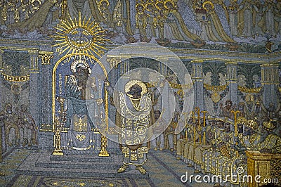 Religious mosaic at the Basilica Notre-Dame de Fourviere, Lyon Editorial Stock Photo