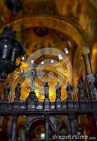 Religious mosaic painting on the dome of St. Marco Church intern Stock Photo