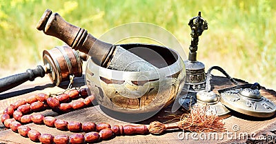 Religious musical instruments for meditation Stock Photo