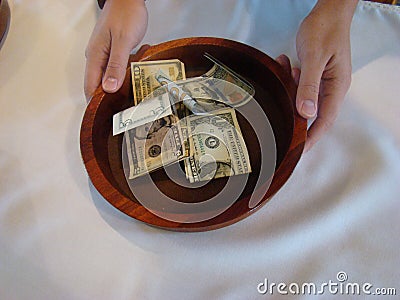 Religious Offering Collection Plate Stock Photo