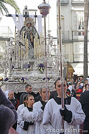 Religious procession, the Virgin of Solitude. Editorial Stock Photo