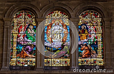 Religious scene of Ascension of Jesus on stained glass windows Editorial Stock Photo