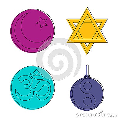 Religious sign icon set, color outline style Vector Illustration