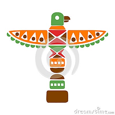 Religious Spiritual Totem With Eagle, Native Indian Culture Inspired Boho Ethnic Style Print Vector Illustration