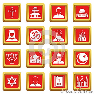 Religious symbol icons set red Vector Illustration