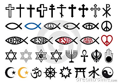 Religious symbols, religion signs, vector set Vector Illustration