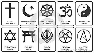 Religious symbols isolated on white. Vector illustrations. Vector Illustration