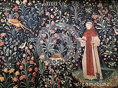 Religious tapestry in the Hospices de Beaune - Beaune - France Editorial Stock Photo