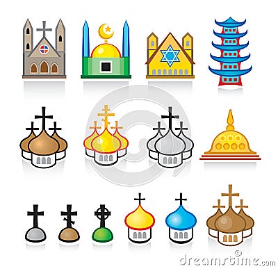 Religious Temples and Worship Places Vector Illustration
