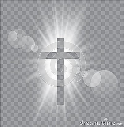 Religious three crosses with sun rays Vector Illustration