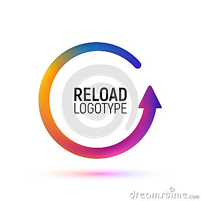 Reload abstract vector logo. Retry colorful isolated icon. Replay digital logotype on white background Stock Photo