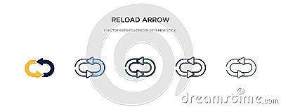 Reload arrow icon in different style vector illustration. two colored and black reload arrow vector icons designed in filled, Vector Illustration