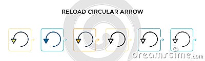 Reload circular arrow vector icon in 6 different modern styles. Black, two colored reload circular arrow icons designed in filled Vector Illustration