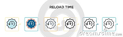 Reload time vector icon in 6 different modern styles. Black, two colored reload time icons designed in filled, outline, line and Vector Illustration