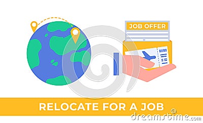 Relocate for a job banner wit globe Vector Illustration