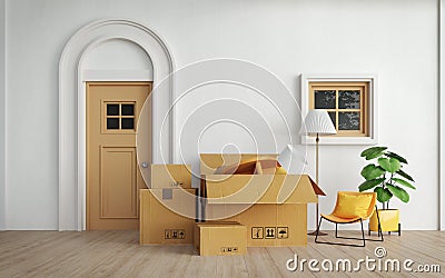 Relocation,Furniture in boxes.Moving to new house service or concept for buying furniture delivery Stock Photo