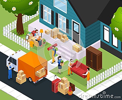 Relocation Isometric Composition Vector Illustration