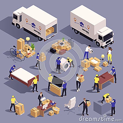 Relocation Isometric Set Vector Illustration