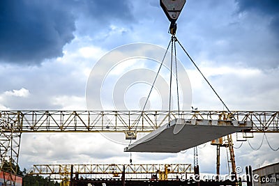 Relocation of reinforced concrete pit in the warehouse of the precast concrete plant Stock Photo