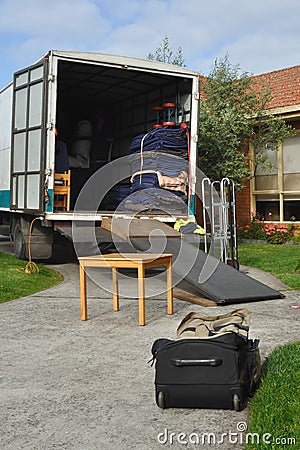 Relocation truck loaded Stock Photo