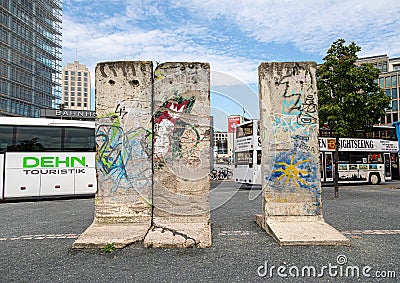 Remainigs of the Berlin Wall at Potsdamer Platz in Berlin Editorial Stock Photo