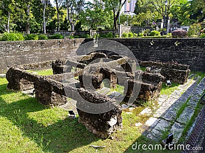 Remaining ruins in Kowloon wallet city park historical site and park in hongkong Kowloon Editorial Stock Photo