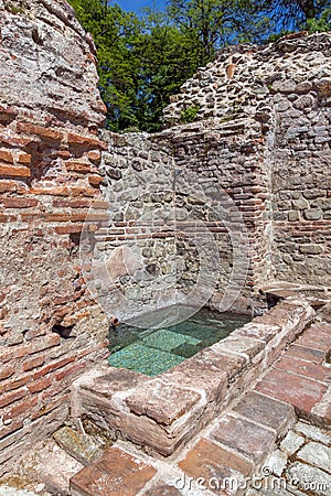 Remainings of wall and pool in The ancient Thermal Baths of Diocletianopolis, town of Hisarya, Bulgaria Stock Photo